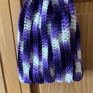 Purple and White Striped Knit Beanie